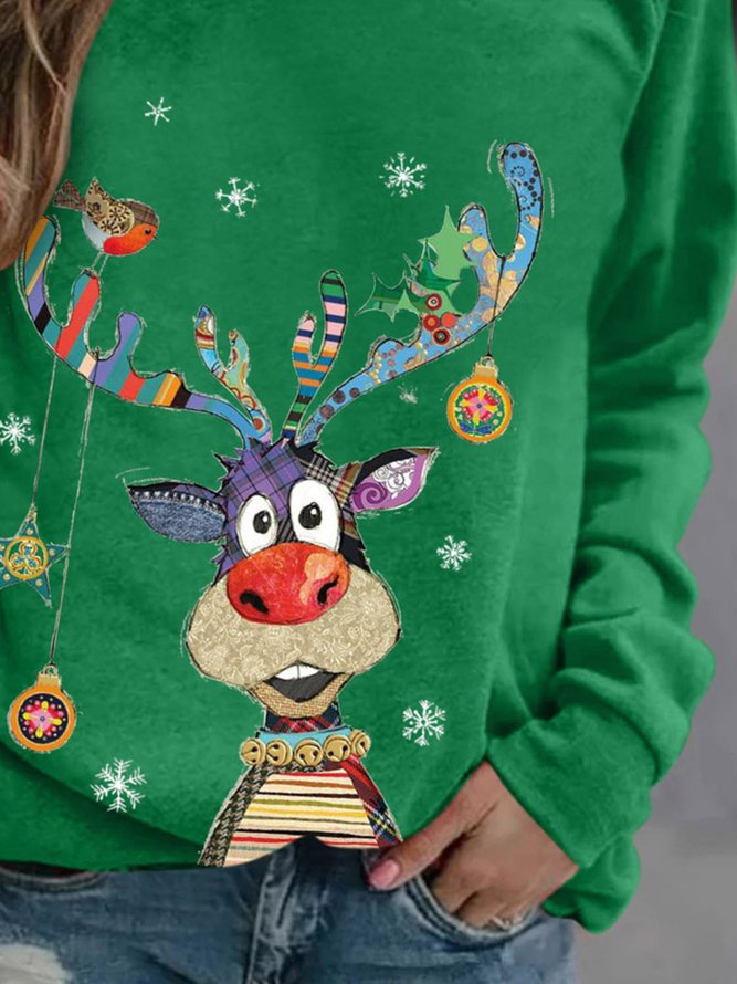Christmas Xmas Women Fashion Plus Size Vintage Holiday Shift Casual Sweatshirt