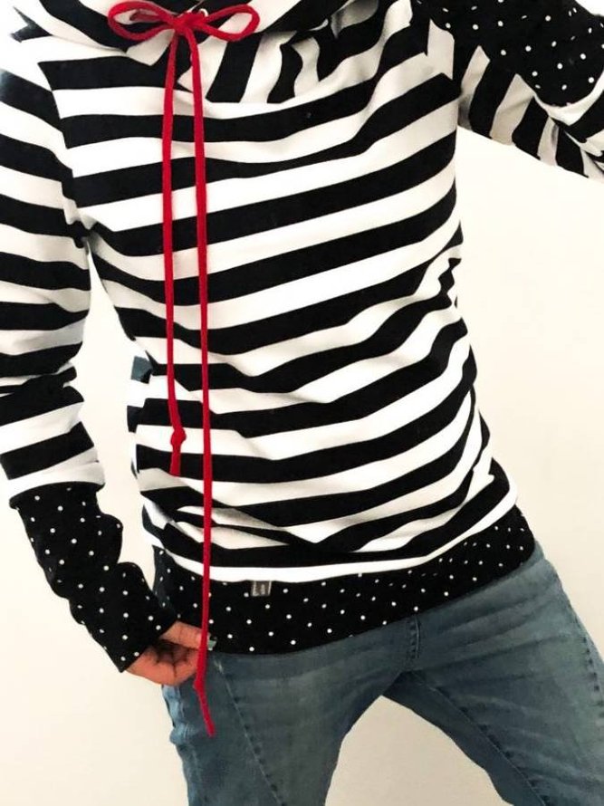 CLEARANCE Black Stripe Hoodie Long Sleeve Shift Sweatshirt