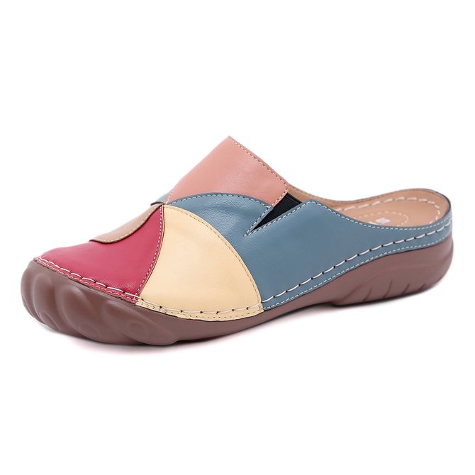 Women Comfy Slip On Color Block Mules Slippers