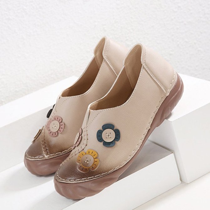 Women Vintage Flower Slip On Flats Shoes