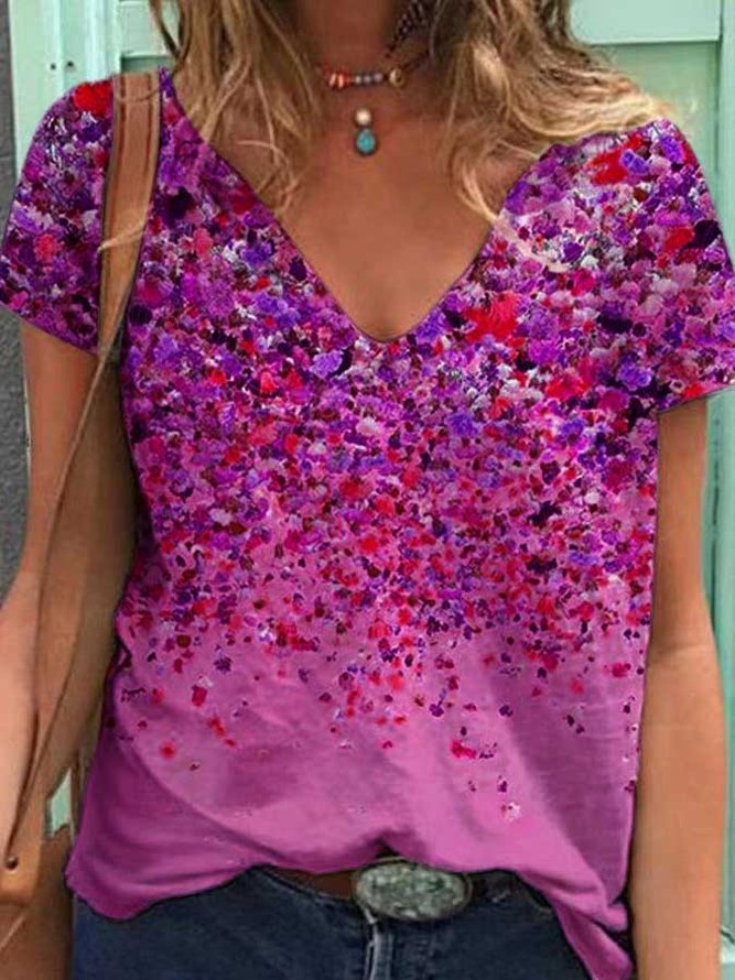 Casual Print V-neck T-shirt