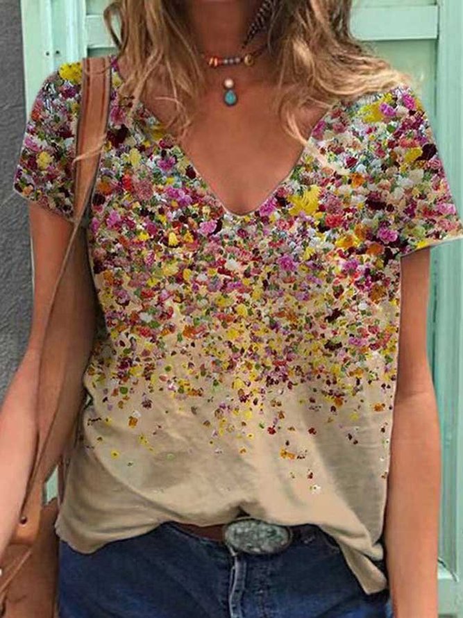 Casual Print V-neck T-shirt