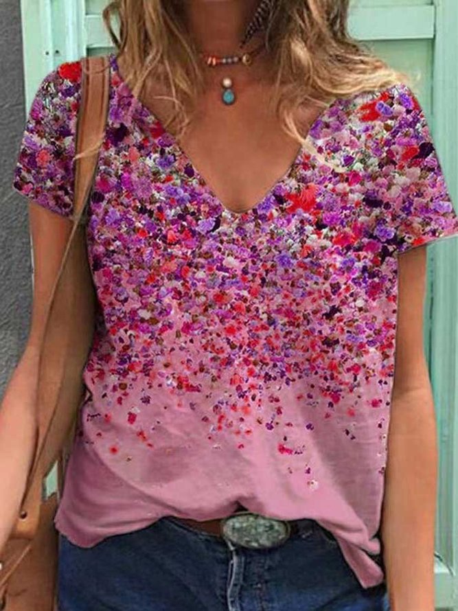 Casual Print V-neck T-shirt