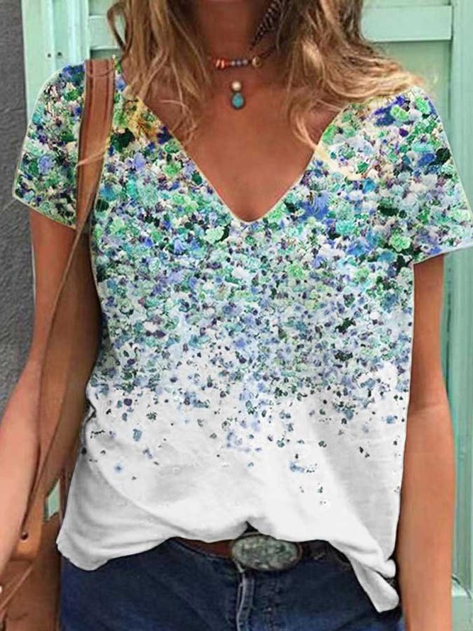 Casual Print V-neck T-shirt