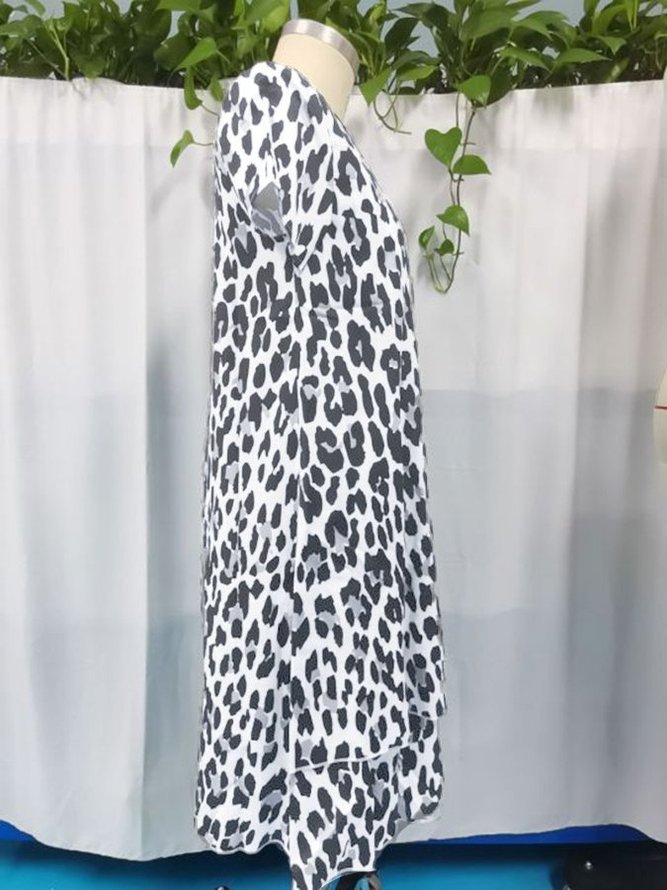 CLEARANCE Leopard V Neck Leopard Print A-Line Short Sleeve Dresses
