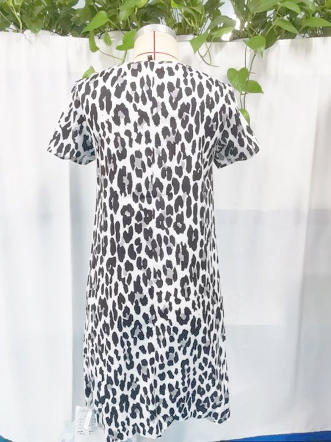 CLEARANCE Leopard V Neck Leopard Print A-Line Short Sleeve Dresses