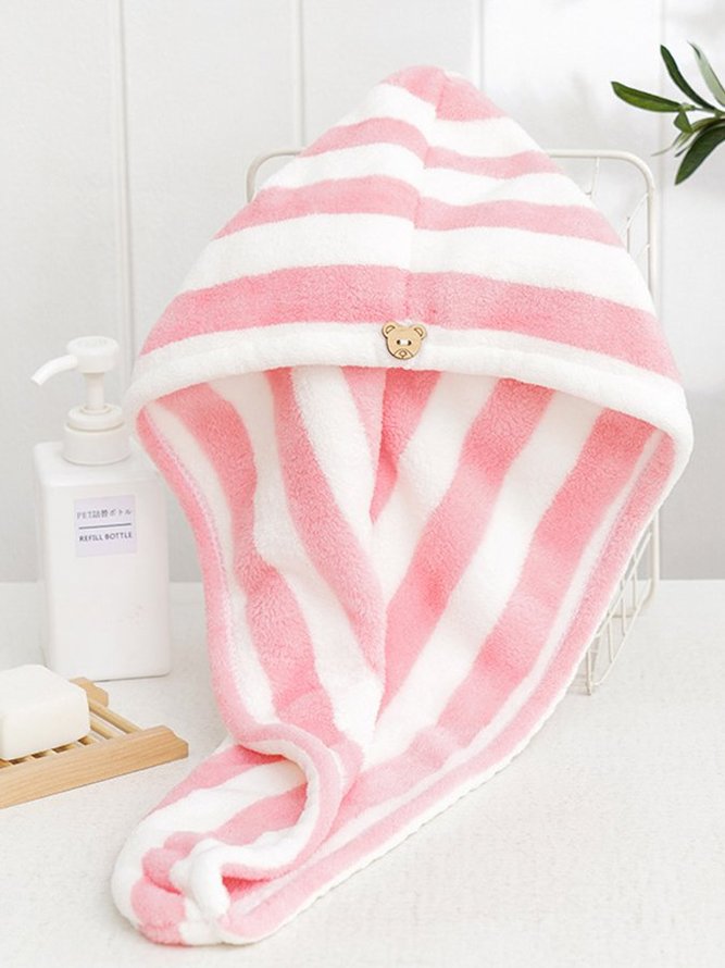 Thick Striped Coral Fleece Cationic Dry Hair Cap