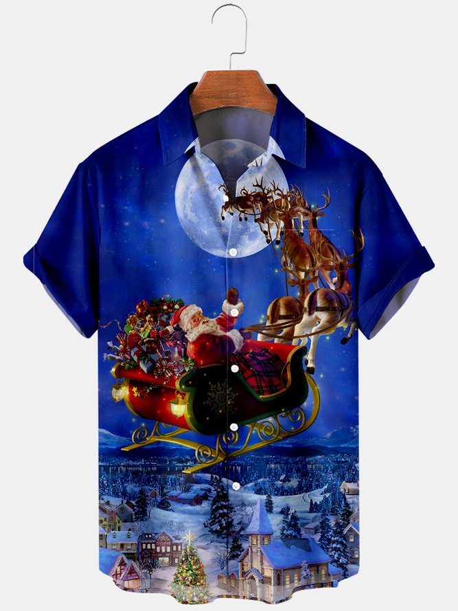 Mens Christmas Printed Casual Breathable Short Sleeve Shirts joymitty