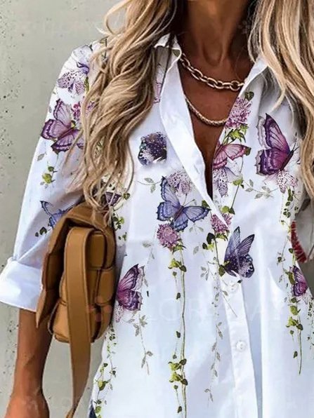 Floral Shift Long Sleeve Buttoned Shirts & Tops
