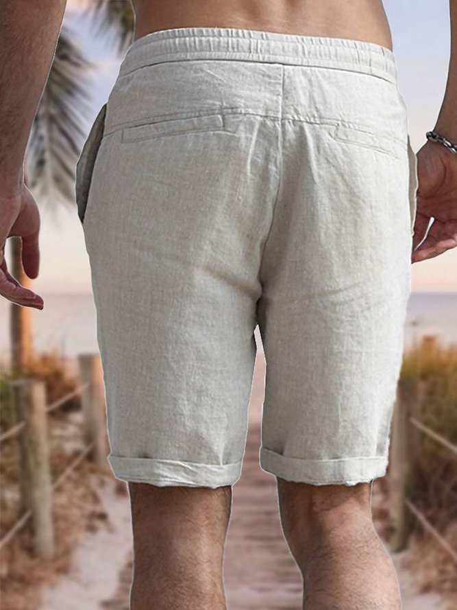 Men's Cotton Linen Style Elastic Waist Casual Shorts