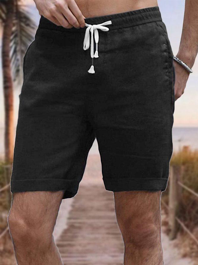 Men's Cotton Linen Style Elastic Waist Casual Shorts