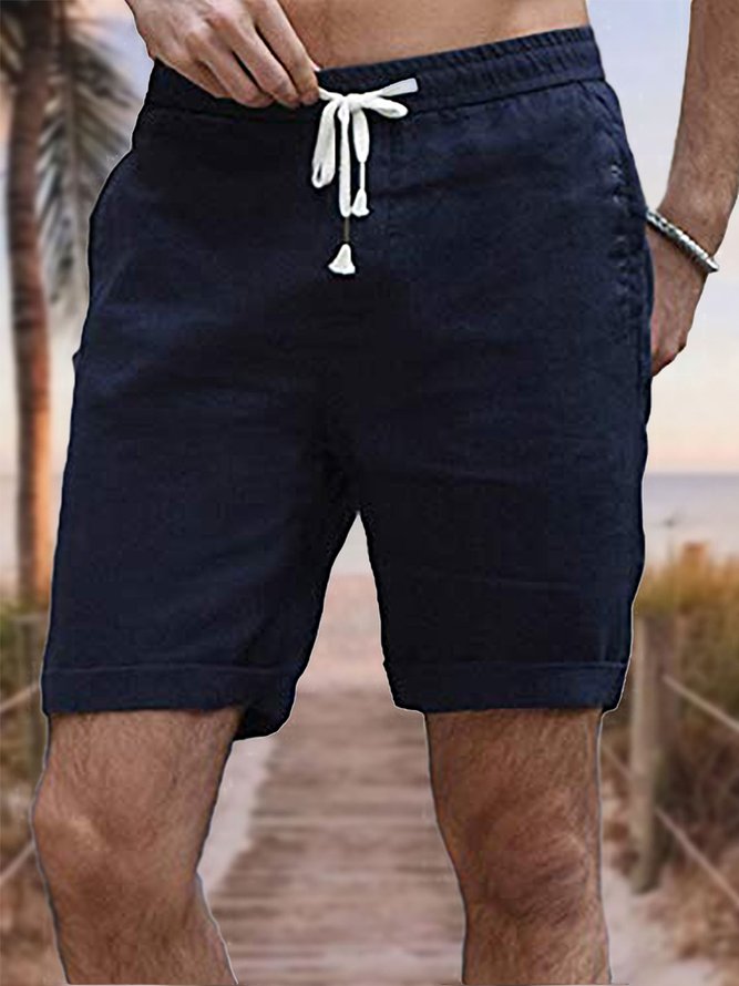 Men's Cotton Linen Style Elastic Waist Casual Shorts