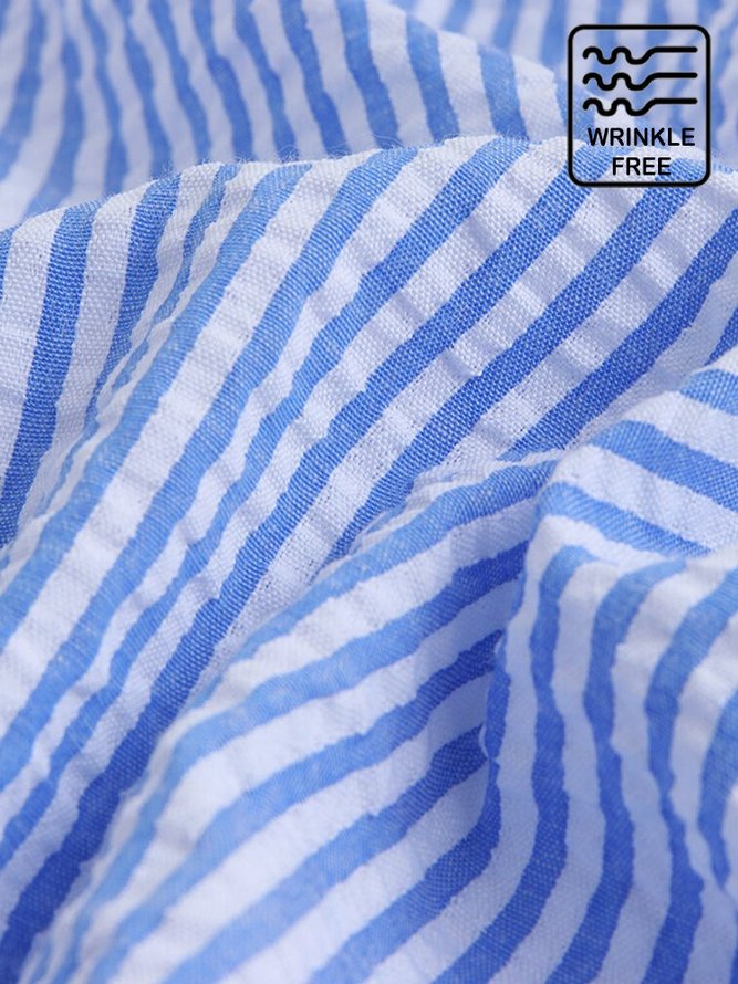 Men's Wrinkle Free Seersucker Multicolor Striped Shirts Plus Size Casual Shirts