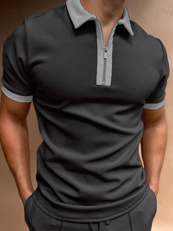 Men's Zipper Colorblock Short Sleeve POLO Shirt