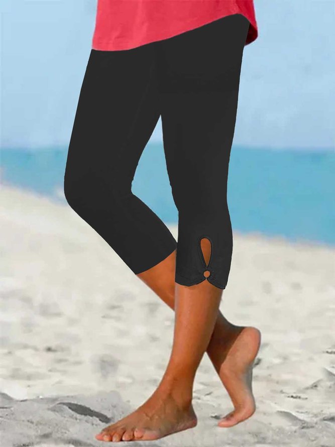 Plain color, no pattern, hollow out metal circle, tight, high elastic waist pants, leggings and Capris Plus Size