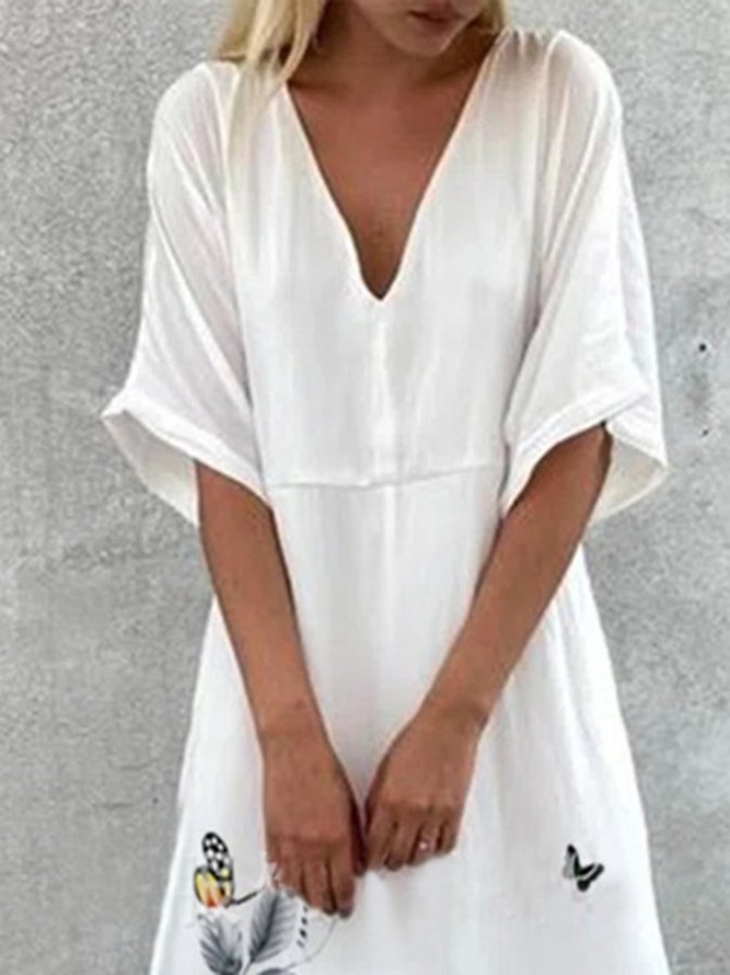 White Shift Printed Casual Half Sleeve Maxi Dresses for Women