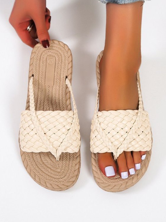 Ladies Woven Tendon Sole Slippers Wear Simple Beach Sandals