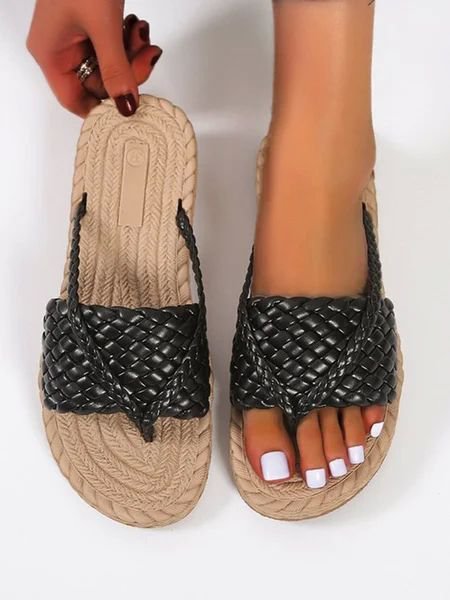 Ladies Woven Tendon Sole Slippers Wear Simple Beach Sandals