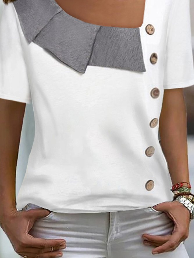 Casual Asymmetrical Neck Loosen Jersey Short Sleeve T-Shirt