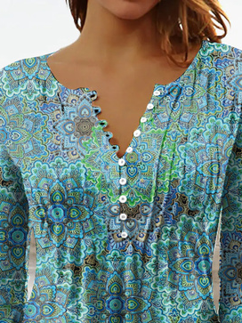 V Neck Ethnic Casual Tops