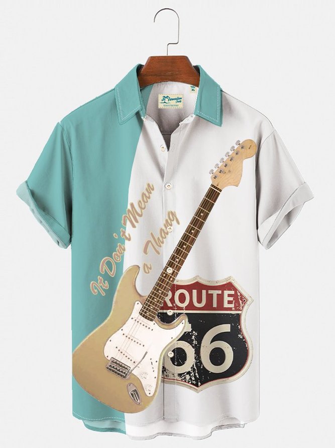 Men's Casual Music Guitar Simple Patchwork Shirt