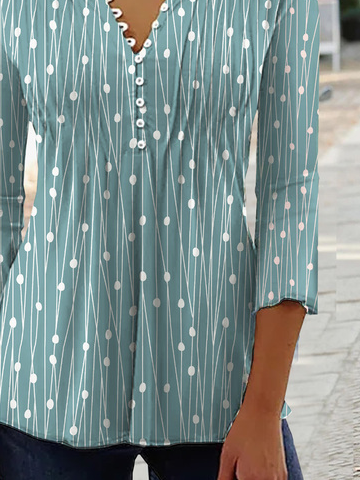 Geometric Printed Jersey Casual Three Quarter Sleeve Plus Size Tops