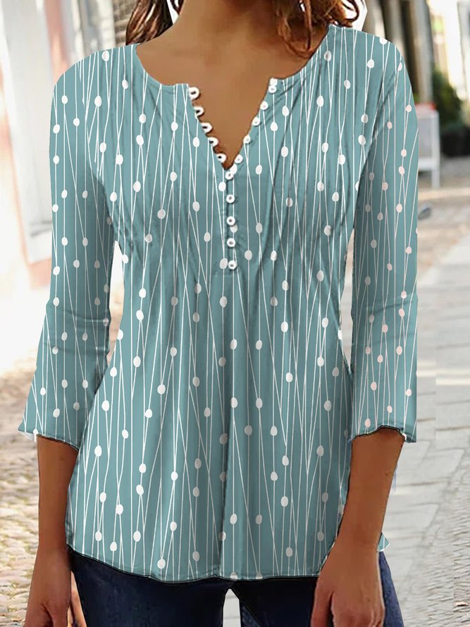 Geometric Printed Jersey Casual Three Quarter Sleeve Plus Size Tops