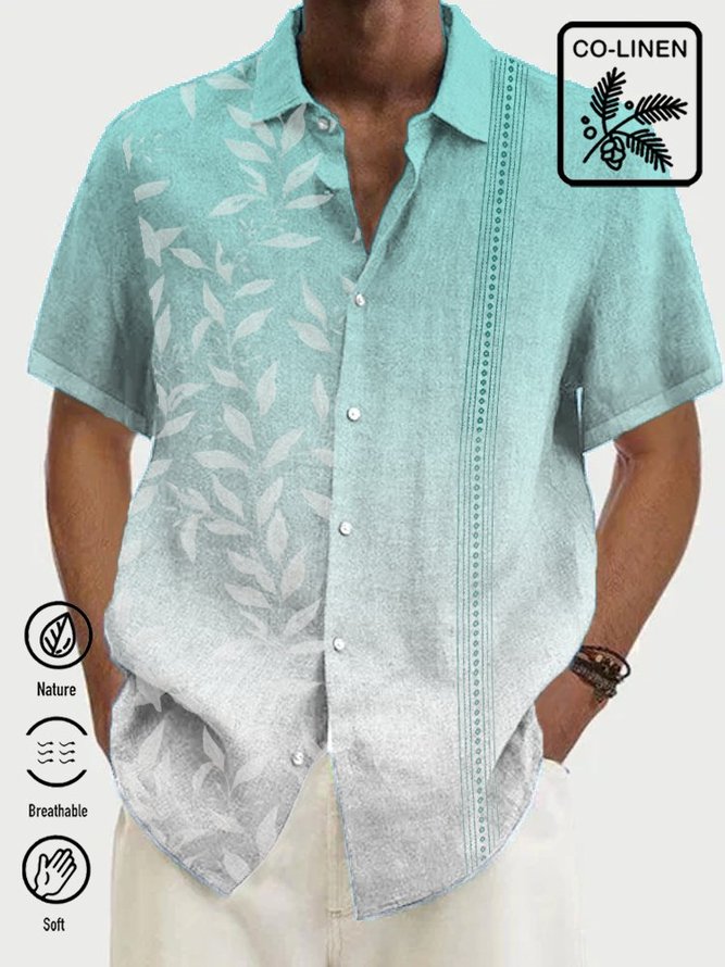 Cotton Linen Men's Hawaiian Short Sleeve Shirt