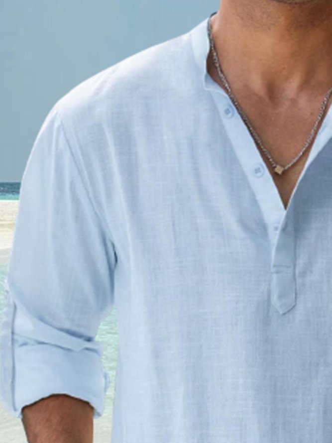 Plain Color Casual Stand Collar Long Sleeve Shirt