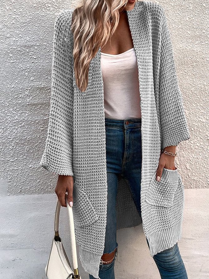Women Solid Casual Knitted Cardigan Coat
