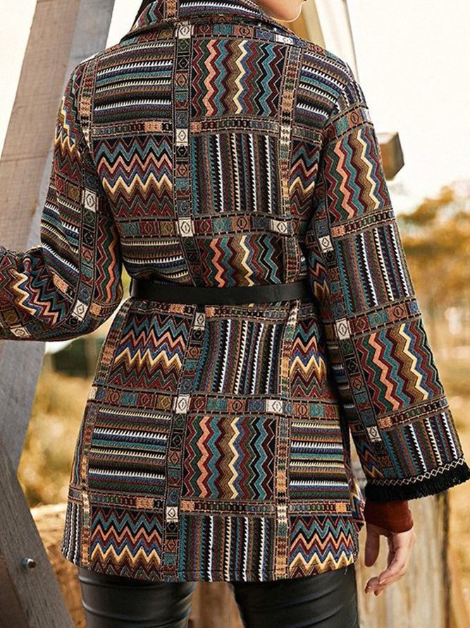 Women Long Sleeve Vintage Buttoned Shift Outerwear