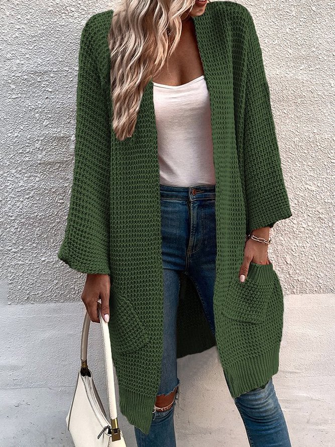 Women Solid Casual Knitted Cardigan Coat