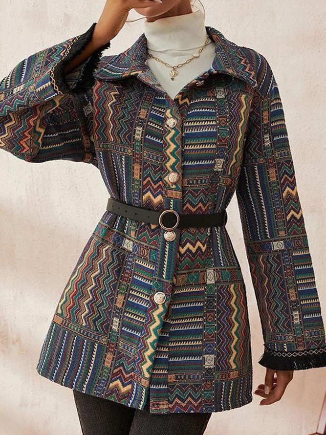 Women Long Sleeve Vintage Buttoned Shift Outerwear