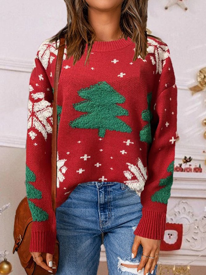 Christmas Women Casual Knitted Long Sleeve Sweater