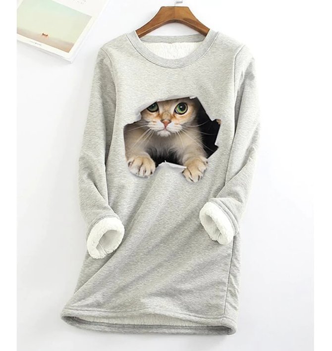 Crew Neck Cat Casual Warmth Sweatshirts