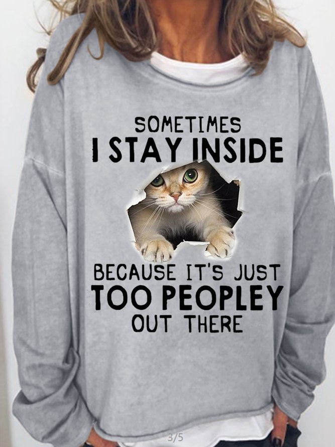 Women’s Funny Letter Cat Print Casual Sweatshirt