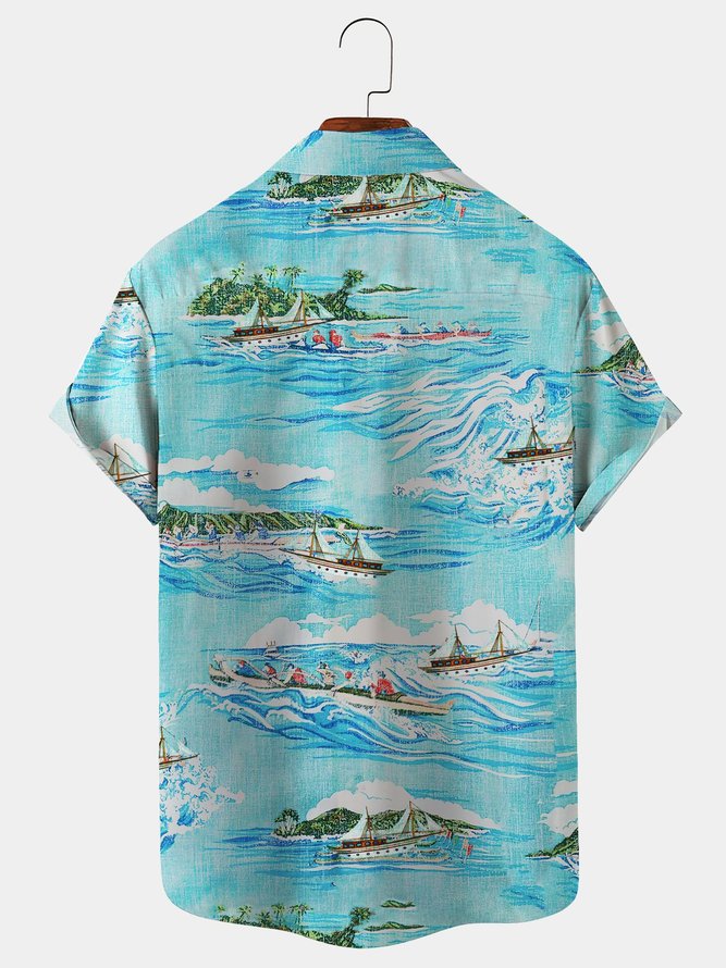  Cotton Linen Men's Holiday Beach Hawaiian Button Short Sleeve Shirt