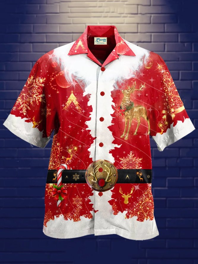 Christmas Santa Claus Costume Men's Short Sleeve Hawaiian Shirt Funny Cosplay Tops