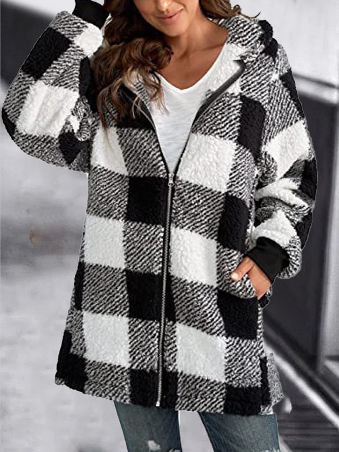 Plaid Long Sleeve Shift Casual Outerwear