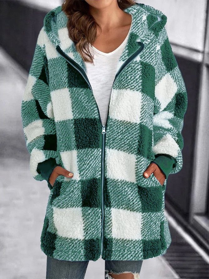 Plaid Long Sleeve Shift Casual Outerwear