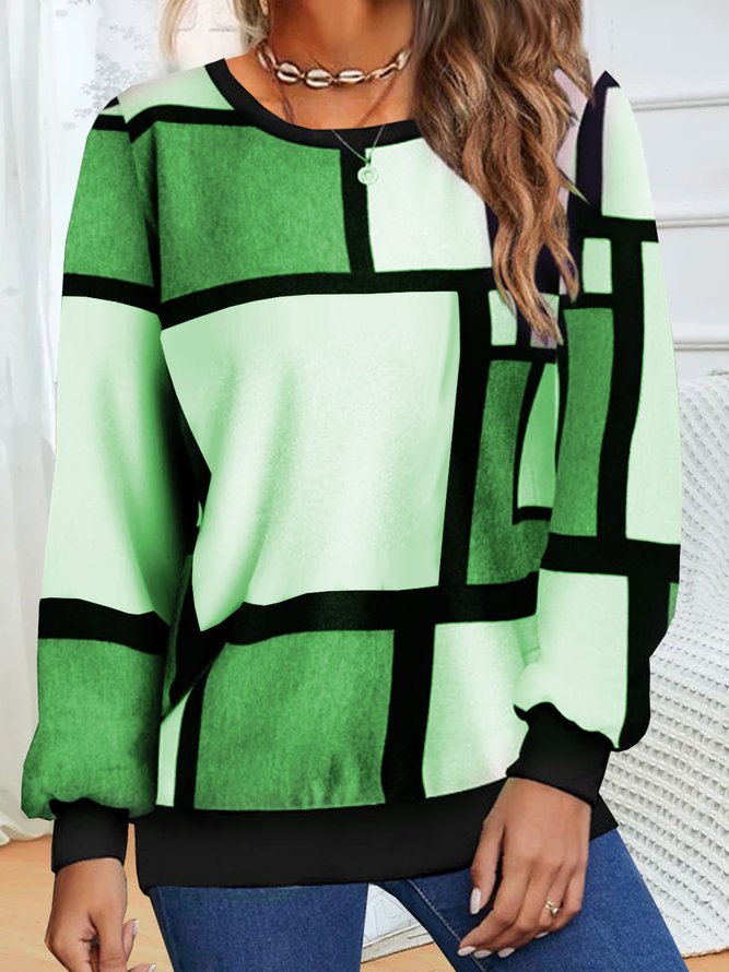 Crew Neck Loose Geometric Casual Sweatshirt