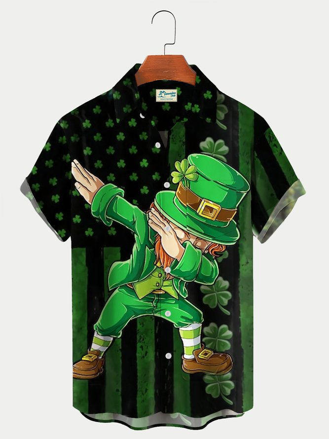 Dabbing St Patricks Day Shamrock Flag Print Men's Hawaiian Shirt Casual Comfort Plus Size Shirt
