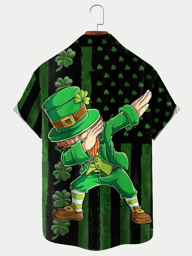 Dabbing St Patricks Day Shamrock Flag Print Men's Hawaiian Shirt Casual Comfort Plus Size Shirt