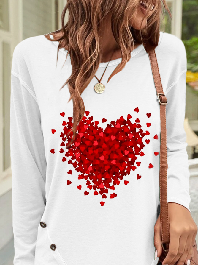 Casual Buttoned Heart T-Shirt