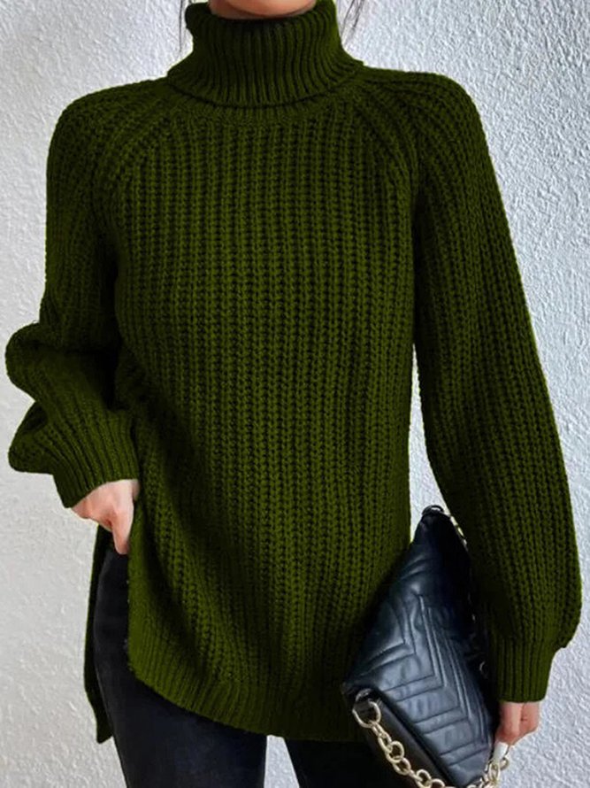 Women Casual Long Sleeve Solid Turtleneck Sweater