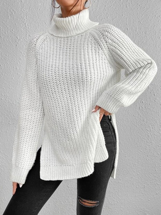 Women Casual Long Sleeve Solid Turtleneck Sweater