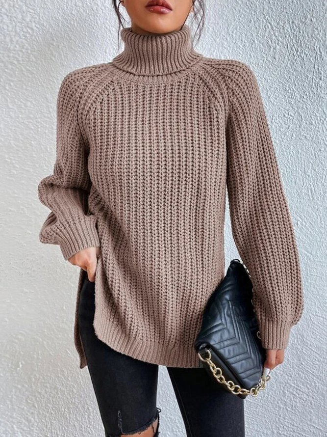 Women Casual Long Sleeve Solid Turtleneck Sweater