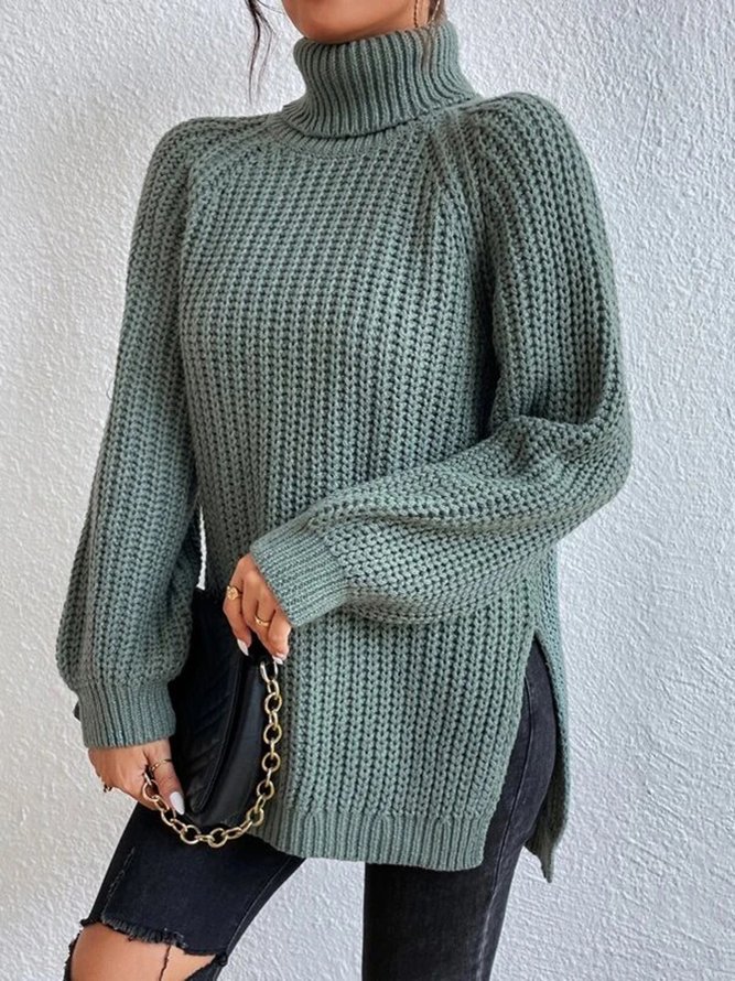 Women Casual Long Sleeve Solid Turtleneck Sweater