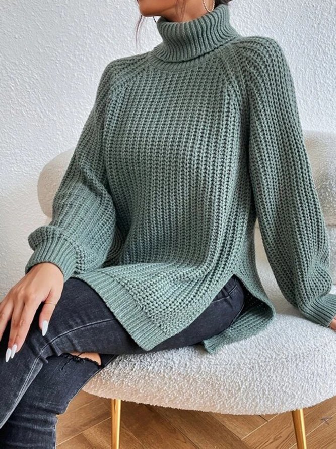 Women Casual Long Sleeve Solid Turtleneck Sweater