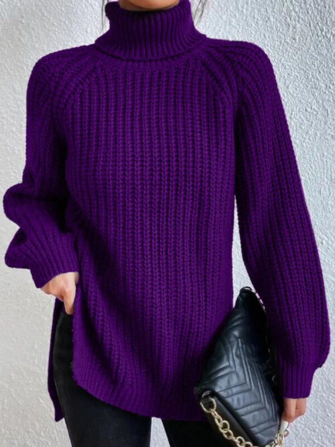 Women Casual Long Sleeve Solid Turtleneck Sweater